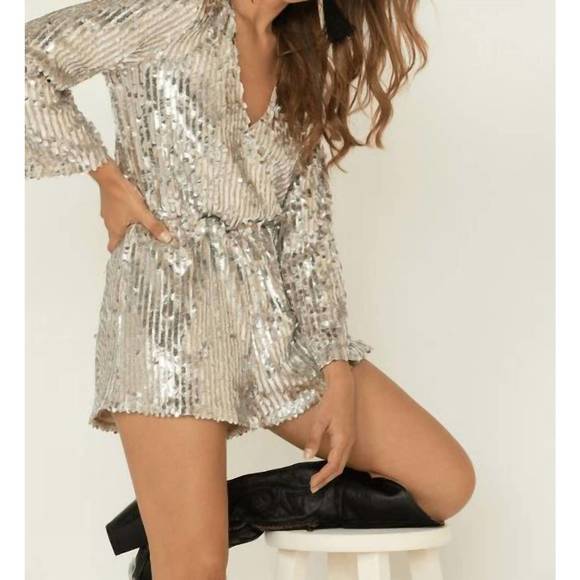 BY TOGETHER penny sequin romper in silver - Picture 3 of 3